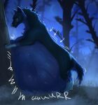 abdominal_bulge after_vore belly big_belly black_body black_fur canid canine canis feral forest fur hi_res licking licking_lips male mammal paradoxing plant rumbling_stomach same_size_vore tongue tongue_out tree vore wolf 