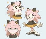  +_+ 1girl amy_rose anya&#039;s_heh_face_(meme) anya_(spy_x_family) anya_(spy_x_family)_(cosplay) black_dress black_eyes black_footwear blue_background blush cosplay dress furry furry_female hunniies11 looking_down meme multiple_views open_hands parted_lips smile sonic_(series) sonic_the_hedgehog_(classic) sparkle spy_x_family white_eyes 