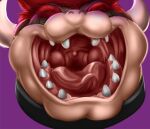  anthro bowser collar eyes_closed hair horn imminent_vore koopa male mario_bros nintendo open_mouth red_hair reptile scalie sharp_teeth solo teeth tongue turtle uvula vhyena video_games 