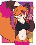  &lt;3 absurd_res anthro arm_tuft bra breasts brown_body brown_fur canid canine caramelthegoat cheek_tuft chest_tuft claws cleavage clothed clothing elbow_tuft facial_tuft featureless_crotch female fluffy fluffy_hair fluffy_tail fox front_view fur gesture gradient_background hair hair_over_eye hand_behind_back hi_res hip_tuft long_hair looking_at_viewer mammal markings multicolored_arms multicolored_body multicolored_fur multicolored_tail navel one_eye_obstructed orange_body orange_fur orange_hair orange_heart partially_clothed pawpads paws pink_body pink_eyes pink_fur pink_pawpads purple_body purple_fur raised_arm round_ears shoulder_tuft signature simple_background smile solo tuft underwear waffles_(caramelthegoat) waving white_body white_fur white_inner_ear 