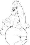  2022 anthro black_and_white black_sclera blush butt ear_tuft eyebrows eyelashes female floppy_ears fur knee_tuft lagomorph leg_tuft legs_together line_art long_ears looking_back looking_down lopunny mammal monochrome nintendo pixcello pok&eacute;mon pok&eacute;mon_(species) portrait rear_view scut_tail short_tail solo standing thick_eyebrows thick_thighs three-quarter_portrait tuft video_games wide_hips 