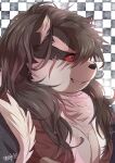  anthro canid canine canis domestic_dog eyebrows grin hair hi_res hijirinoyuta lifewonders long_hair male mammal pecs red_eyes scar shino_(housamo) smile solo thick_eyebrows tokyo_afterschool_summoners video_games 