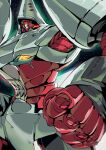  arc_gurren-lagann clenched_hand daison glowing glowing_eyes head_tilt highres looking_at_viewer mecha no_humans orange_eyes robot science_fiction space super_robot tengen_toppa_gurren_lagann upper_body 