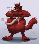  anthro belly big_belly bodily_fluids canid canine canis drooling fur hi_res long_tongue male mammal muscular muscular_male red_body red_fur saliva sharp_teeth solo stomach_mouth teeth tongue tongue_out wolf wolfsecret 