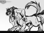  abs anthro canid canine canis clenched_teeth digital_media_(artwork) duo feral foreplay garasan line_art loxchi male male/male mammal muscular pinned restrained size_difference sketch taur teeth unfinished wolf 