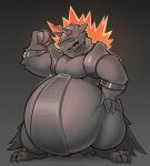  aggron anthro belly big_belly blue_eyes fire flexing hi_res hybrid male muscular muscular_male nintendo overweight overweight_male pok&eacute;mon pok&eacute;mon_(species) scottred solo strongfat typhlosion video_games 