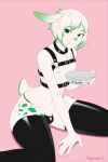  2022 anthro begonia_z clothed clothing digital_media_(artwork) girly green_eyes hair hi_res male smile solo white_hair 