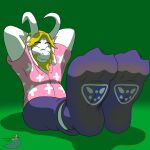  anthro asgore_dreemurr beard black_eyebrows blonde_hair blue_bottomwear blue_clothing blue_footwear blue_socks bottomwear bovid caprine clothed clothing delta_rune_(emblem) dirty_socks eyebrows eyes_closed facial_hair feet feet_together foot_focus footwear fully_clothed fur goat green_background hair hands_behind_head hi_res horn long_ears male mammal motion_lines multicolored_clothing multicolored_topwear pink_clothing pink_topwear simple_background sitting smile socks soles solo sorcererlance symbol toe_outline topwear undertale undertale_(series) video_games white_body white_clothing white_fur white_topwear 