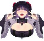  1girl ahegao breasts highres kitagawa_marin kuroe_shizuku large_breasts nail_polish purple_eyes purple_hair purple_nails simple_background sono_bisque_doll_wa_koi_wo_suru toraya_(doujintraya) white_background 