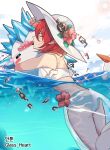  1girl back closed_eyes cloud dungeon_and_fighter floating food glint hand_on_headwear hat hug kasy mage_(dungeon_and_fighter) popsicle see-through see-through_skirt skirt solo summoner_(dungeon_and_fighter) swimsuit water 