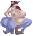  absurd_res anthro big_breasts blue_body blue_fur bodily_fluids breast_milking breasts brown_hair canid canine carsen claws clothed clothing crouching female fluffy fluffy_tail fox fur genitals hair hi_res lactating looking_pleasured mammal multicolored_body multicolored_fur one_eye_closed open_mouth partially_clothed penetration pregnant pubes pussy sex_toy sex_toy_in_pussy sex_toy_insertion simple_background solo sweat sweater thick_thighs tongue topwear two_tone_body two_tone_fur vaginal vaginal_penetration veiny_dildo wide_hips yellow_eyes 