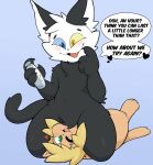  4_fingers absurd_res ambiguous_gender anthro claws claws_out dialogue dizzy_(dizzymilky) domestic_cat duo english_text facesitting felid feline felis fingers hi_res intraspecies mammal paige_(mr-rowboat) text toony virito 