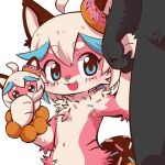  anthro canid canine canis dessert domestic_dog donut_(misterdonut) doughnut duo food food_creature fur hand_holding kemono kidnapping male mammal pink_body pink_fur sprinkles zorodora 