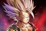  1boy absurdres battle_damage closed_mouth dragon_ball dragon_ball_super dragon_ball_super_super_hero highres looking_at_viewer male_focus pea-bean red_eyes solo son_gohan spiked_hair upper_body white_hair 