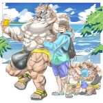  abs anthro backpack balls_outline beach beverage big_bulge big_muscles big_pecs blush bottomwear bulge chan_kiti_chan_(artist) child clothing dog_tags eyewear family fangs father father_and_child father_and_son felid footwear fur genital_outline glasses group hair hi_res holding_partner hoodie human human_on_anthro interspecies larger_anthro larger_male male male/male mammal multicolored_body multicolored_fur multicolored_hair muscular muscular_anthro muscular_male navel nipples open_mouth orange_body orange_fur orange_hair pantherine parent parent_and_child pecs plant platinum_blonde_hair pubes red_eyes sandals seaside shirtless shirtless_male shorts size_difference smaller_human smaller_male son speedo speedo_only striped_body striped_fur stripes swimwear teeth tiger topwear tree water white_body white_fur young 