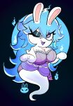  absurd_res anthro big_breasts breasts cleavage clothed clothing female ghost hair hi_res lagomorph long_hair mammal one_eye_closed onibi rabbid rabbid_ghost_girl raving_rabbids rayman_(series) solo spirit ubisoft video_games wink 