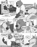  canid canine canis cleaning_tool clothing comic english_text hi_res male male/male mammal misterstallion monochrome shirt text topwear ursid vacuum_cleaner wolf 