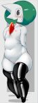  2022 absurd_res armor blush breastplate chubby_female chubby_humanoid clothing eyewear female fir3born flat_chested gardevoir genitals glasses green_hair hair hair_over_eye hands_behind_back hi_res humanoid legwear looking_at_viewer mammal mostly_nude nintendo nipples not_furry one_eye_obstructed pok&eacute;mon pok&eacute;mon_(species) pussy shy simple_background solo thigh_highs video_games 