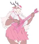  absurd_res anthro big_breasts breasts brown_body brown_fur carsen cervid clothed clothing female fur guitar hair hi_res holding_object horn mammal multicolored_hair musical_instrument open_mouth open_smile pink_hair plucked_string_instrument simple_background smile solo string_instrument thick_thighs two_tone_hair white_hair wide_hips 