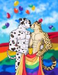  abs anthro artsywoodpecker biceps butt canid canine canis cheetah covering dalmatian domestic_dog duo felid feline hi_res lgbt_pride love male male/male mammal muscular nipples nude nuzzling pecs pride_color_flag pride_colors romantic romantic_couple smile spots 