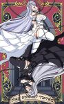  2girls absurdres ahoge arms_behind_back azur_lane bdsm black_dress black_legwear black_vs_white bondage bound breasts dress dual_persona emden_(azur_lane) english_commentary from_side full_body gagged highres large_breasts layered_dress leg_up lock long_dress long_hair multiple_girls padlocked_collar shiba_aoki siblings thighhighs twins very_long_hair white_dress white_hair white_legwear 