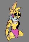 animatronic anthro avian barcode bird black_sclera chicken clothing eyebrows eyelashes female five_nights_at_freddy&#039;s five_nights_at_freddy&#039;s_2 flat_chested galliform gallus_(genus) grey_background head_feathers head_tuft kaleidokat machine panties phasianid pink_clothing pink_panties pink_underwear robot rosy_cheeks scarf scottgames sharp_teeth simple_background small_waist smile solo teeth text thick_eyebrows toy_chica_(fnaf) tuft underwear video_games white_eyes white_scarf wide_hips yellow_body 