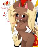  anthro blush breasts brown_body cinderace duo female genitals hand_on_breast hi_res jewelry lopunny male male/female naka_(artist) necklace nintendo open_mouth pok&eacute;mon pok&eacute;mon_(species) pussy video_games 