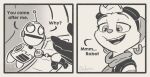  advos anthro clank_(ratchet_and_clank) clothed clothing comic digital_media_(artwork) duo ear_piercing english_text eyewear eyewear_on_head female fur gloves goggles goggles_on_head green_eyes hair handwear hi_res lombax machine male mammal missing_arm monochrome open_mouth piercing ratchet_and_clank rivet_(ratchet_and_clank) robot smile sony_corporation sony_interactive_entertainment text video_games 