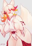  anthro big_breasts blush breasts canid canine clothed clothing female fingers fox fur hair hi_res kemono mammal solo ukenya white_body white_fur 