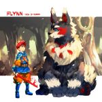  blue_eyes canid canine canis copyright_name dex_(fsoc) domestic_dog duo female feral flynn:_son_of_crimson flynn_(fsoc) gentle_giant hair human interspecies male male/female mammal red_eyes red_hair size_difference suteetsu 