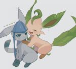  :d blush closed_eyes closed_mouth glaceon heart kikuyoshi_(tracco) leafeon no_humans open_mouth pokemon pokemon_(creature) signature smile symbol-only_commentary tongue water_drop 