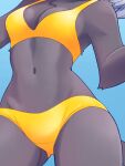  2022 anthro blue_background bra breasts cleavage clothed clothing cropped domestic_cat felid feline felis female fur grey_body grey_fur hair kemono mammal navel panties simple_background small_breasts solo underwear unousaya white_hair yellow_bra yellow_clothing yellow_panties yellow_underwear 