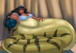  apode belly big_belly big_breasts black_hair breasts cleavage clothed clothing dark_body dark_skin disney disney&#039;s_aladdin draconcopode fat_female female fingernails hair lamia legless long_fingernails lordaltros monster_girl_(genre) naga nails overweight princess_jasmine_(disney) reptile reptile_taur scalie scalie_taur serpentine snake snake_taur solo split_form taur 