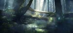  bare_tree day fallen_tree fen_fen_fen_fen forest glowing highres in_water light_particles light_rays marill nature no_humans petilil plant pokemon pokemon_(creature) river rock scenery swadloon tree 