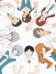  4boys 4girls aida_kensuke ayanami_rei bangs blue_eyes blue_hair blush breasts brown_hair dress evangelion:_3.0+1.0_thrice_upon_a_time glasses grin highres ikari_shinji laughing long_hair lying multiple_boys multiple_girls neon_genesis_evangelion rebuild_of_evangelion red_eyes school_uniform smile souryuu_asuka_langley suzuhara_touji twintails 