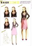  1girl brown_eyes brown_hair character_request concept_art lips looking_at_viewer megaten official_art parted_lips persona persona_4 polka_dot_background sketch soejima_shigenori translation_request 