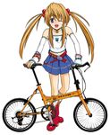  amatsuka_rikka baby_princess belt bicycle boots detached_sleeves folding_bicycle ground_vehicle higedandei one_eye_closed solo twintails 