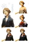  brown_eyes brown_hair crossdressing gradient gradient_background hanamura_yousuke male megaten official_art persona persona_4 shadow_(persona) soejima_shigenori translation_request yellow_eyes 