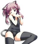  animal_ears black_school_swimsuit blush cat_ears cat_tail derivative_work flat_chest nanako_(to_heart_2) one-piece_swimsuit purple_eyes purple_hair ribbon rindou_(awoshakushi) school_swimsuit short_twintails solo swimsuit tail thighhighs third-party_edit to_heart_2 to_heart_2_ad twintails white_background 
