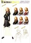  1girl blush brown_eyes brown_hair concept_art ebihara_ai lips looking_at_viewer megaten official_art persona persona_4 polka_dot_background seifuku simple_background sketch soejima_shigenori translation_request 