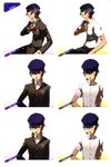  1girl concept_art glasses gradient gradient_background hat lips looking_at_viewer megaten official_art parted_lips persona persona_4 reverse_trap seifuku shirogane_naoto soejima_shigenori translation_request 