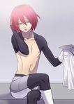  androgynous chest child green_eyes inazuma_eleven inazuma_eleven_(series) kiyama_hiroto male male_focus red_hair shirtless short_hair shota skin_tight skintight solo trap undressing 