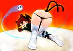  animal_ears ass braid cat_ears cat_tail fang feet from_behind happy kaenbyou_rin naughty_face pussy red_eyes red_hair socks solo tail thighhighs top-down_bottom-up touhou twin_braids twintails yassy 
