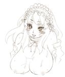  blush breasts copyright_request cum cum_on_body cum_on_breasts cum_on_upper_body greyscale huge_breasts long_hair monochrome solo tsuutenkaaku 
