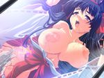  ahegao artist_request blood breasts cum fucked_silly hakama japanese_clothes large_breasts long_hair miko nipples red_hakama rinjoku_no_shiro_kairai_no_ou solo_focus sweat virgin 