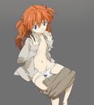  backpack bad_id bad_pixiv_id bag blue_eyes flat_chest hair_ornament hairclip long_hair neemui neon_genesis_evangelion nipples open_clothes open_shirt orange_hair panties panty_pull shirt skirt skirt_pull solo souryuu_asuka_langley underwear undressing younger zipper 