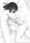  bed blush breast_sucking breasts closed_eyes fingering fingering_from_behind flat_chest greyscale hand_on_another's_head highres kawamura_reo long_hair medium_breasts monochrome multiple_girls mutual_masturbation nipples nude open_mouth peko pussy_juice sawaguchi_mai short_hair sono_hanabira_ni_kuchizuke_wo sweat yuri 