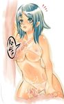  bikini breasts bukkake censored cum cum_on_body cum_on_breasts cum_on_clothes cum_on_upper_body green_eyes green_hair large_breasts nipples original paizuri paizuri_under_clothes penis see-through solo_focus swimsuit tsuutenkaaku 