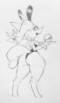  absurd_res anthro big_butt box_(hajimeyou654) braixen bunny_costume butt clothing costume digitigrade ear_tuft fake_ears fake_rabbit_ears female graphite_(artwork) hi_res huge_butt huge_hips leotard looking_back nintendo open_mouth pencil_(artwork) pok&eacute;ball pok&eacute;mon pok&eacute;mon_(species) presenting presenting_hindquarters solo tail_aside thick_thighs traditional_media_(artwork) tuft video_games waiter wide_hips 