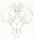  anthro box_(hajimeyou654) breasts eyebrows featureless_breasts featureless_crotch female flat_chested front_view graphite_(artwork) hi_res huge_hips huge_thighs knock-kneed long_eyebrows looking_at_viewer lopunny nintendo nude pencil_(artwork) pok&eacute;mon pok&eacute;mon_(species) smile solo thick_thighs traditional_media_(artwork) video_games wide_hips 